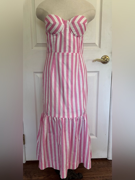 Aqua Dresses & Skirts - Aqua Pink and White Striped Strapless Maxi Dress